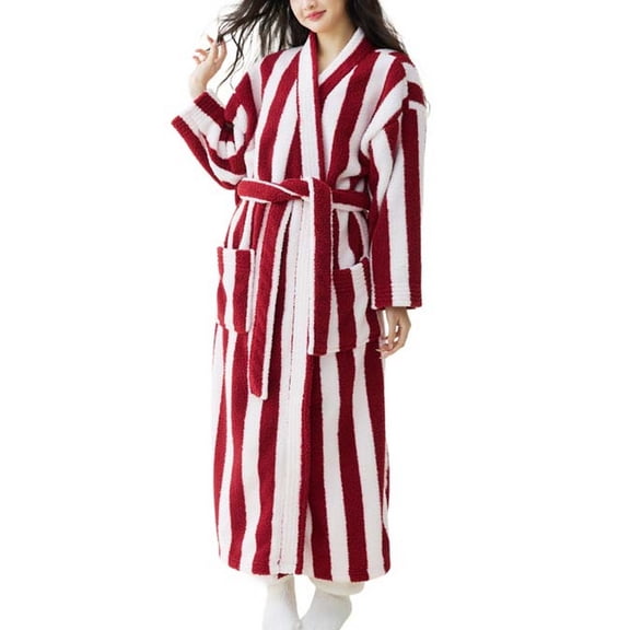 SWSMCLT Women's Long Sleeve Fleece Bathrobe Warm Pjs Long Bath Polar Soft Fall Spring Oversized Comfy Robe Red X-Large