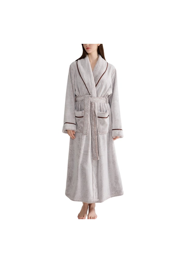 Women's Long Sleeve Fleece Robe Bath Winter Thick Warm Lounge Soft Wrap Oversized Bathrobe Long Pjs Fleece Coffee X-Large-XX-Large