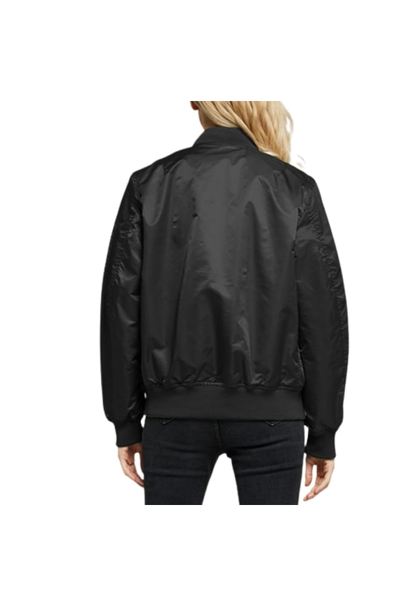 Women's Long Sleeve Jacket Spring Fashion Snow Jackets Zip Up Casual Windproof Loose Top Fall Vintage Black Medium