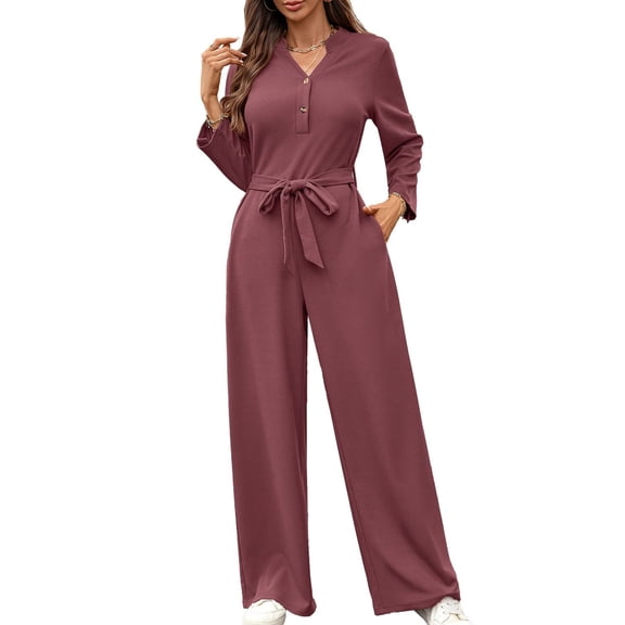 SWSMCLT Women's Long Sleeve Jumpsuit Pant 2025 Long Sleeve Jump Suit Elasthane Empire Waist Date Elegant Bodysuit Casual Jumper Vermillion X-Large