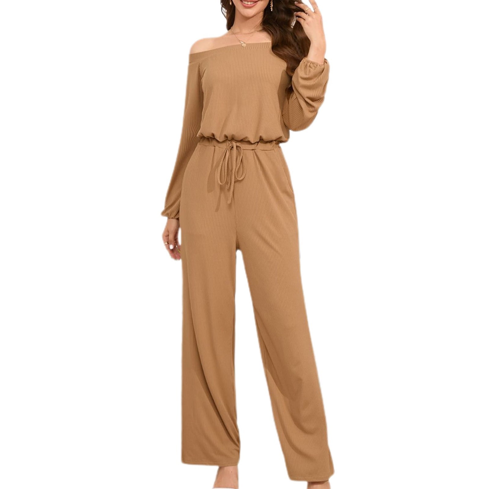 SWSMCLT Women's Long Sleeve Jumpsuits Off Shoulder Jump Suit