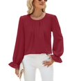 thumbnail image 1 of SWSMCLT Women's Long Sleeve Lantern Sleeve Blouse Fashion Fall Casual Top Soft Shirt Work Top Ruffle Button Shirts Burgundy Medium, 1 of 5