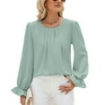 thumbnail image 1 of SWSMCLT Women's Long Sleeve Lantern Sleeve Blouse Fashion Fall Casual Top Soft Shirt Work Top Ruffle Button Shirts Green Medium, 1 of 5