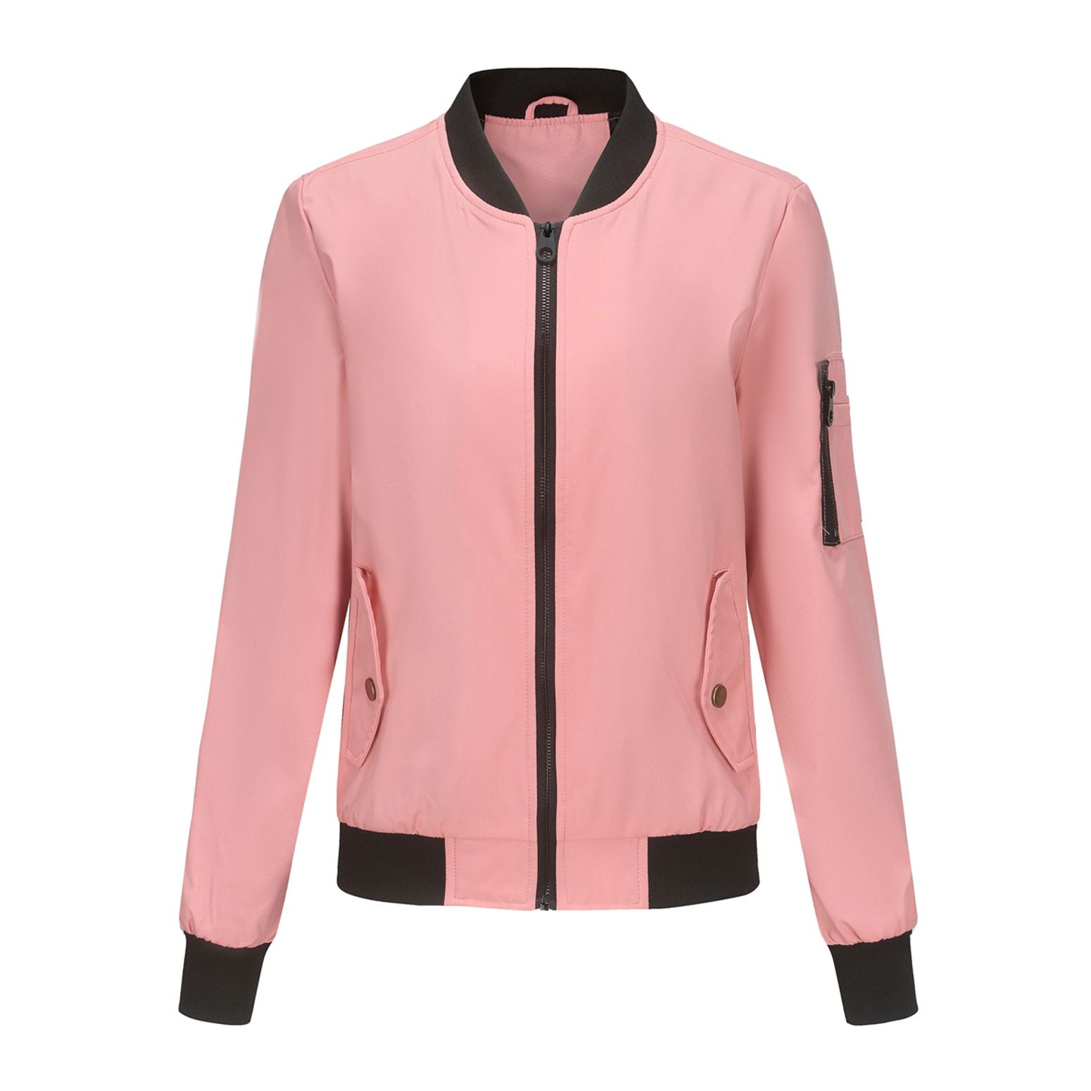 SWSMCLT Women s Long Sleeve Letterman Jacket Solid Windproof Casual Fashion Lightweight Varsity Windbreaker Fall Soft Zipper Pocket Bomber Jackets