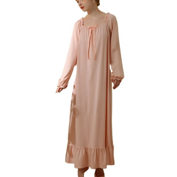 SWSMCLT Women's Long Sleeve Nightgown Sleeping Lightweight Pjs Cotton Pajamas Soft Vintage Long Princess Spandex Light Pink Large