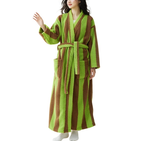 SWSMCLT Women's Long Sleeve Pajamas Fleece Robe Long Winter Thick Warm Bath Soft Polar Fleece V Neck Fall Pjs Green X-Large