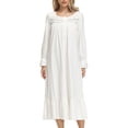 thumbnail image 1 of SWSMCLT Women's Long Sleeve Pajamas Long Nightgown Soft Vintage Princess Loose Lightweight Lace Sleepwear White0315 XX-Large, 1 of 4