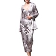 thumbnail image 1 of SWSMCLT Women's Long Sleeve Pajamas Satin Pj Set 3 Piece Silky Cami Long Sleep Long Pants Summer Sleepwear Sleepwear Grey Small, 1 of 4