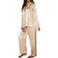 thumbnail image 1 of SWSMCLT Women's Long Sleeve Pajamas Satin Soft Thin 2 Piece Lounge Set Pajama Set Summer Button Up Silky Fall Golden Small, 1 of 1