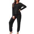 thumbnail image 1 of SWSMCLT Women's Long Sleeve Pajamas Set Pj Sleepwear Fall Elastic Waist Lounge Set Winter Pajama Set Crew Neck Loose High Waisted Closed Bottoms Drawstring Pants Black Large, 1 of 5
