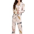 thumbnail image 1 of SWSMCLT Women's Long Sleeve Pajamas Set Silky Comfy Spring Fall Thin V Neck 2 Piece Lounge Set Soft Pjs Satin Holiday Star 6-8, 1 of 5