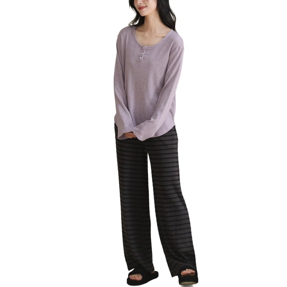 SWSMCLT Women's Long Sleeve Pajamas Summer Pajama Set 2 Piece Comfy Button Thin Spring Wide Leg Pant Pj Set Style4 Small