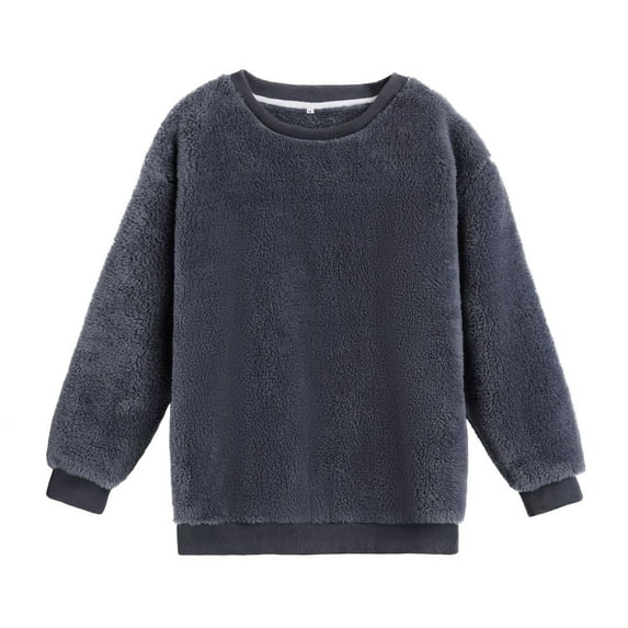 SWSMCLT Women's Long Sleeve Pajamas Tops Fleece Oversized Loungewear Cute Thick Warm Fall Winter Comfy Spring Soft Dark Grey Medium-Large