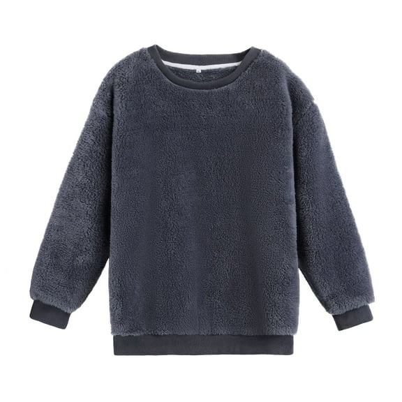 SWSMCLT Women's Long Sleeve Pajamas Tops Fleece Oversized Loungewear Cute Thick Warm Fall Winter Comfy Spring Soft Dark Grey Small