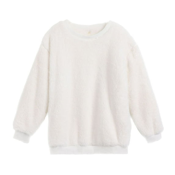 SWSMCLT Women's Long Sleeve Pajamas Tops Fleece Oversized Loungewear Cute Thick Warm Fall Winter Comfy Spring Soft White Small