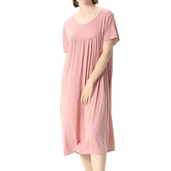 SWSMCLT Women's Long Sleeve Plus Size Lightweight Thin Sleepwear Nightgown Cotton Pajama Dress Soft Sleep Dress Crew Neck 58 Pink Large