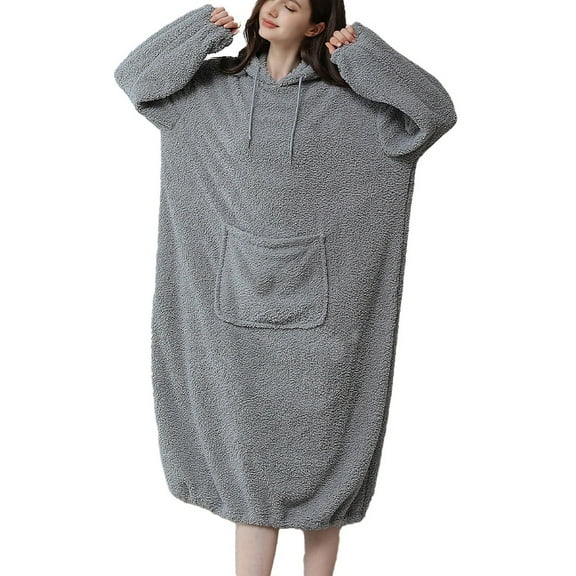 SWSMCLT Women's Long Sleeve Plush Fleece Nightgown Lounge Adorable Loose Night Shirt Night Dress 2025 Baggy Grey Small-Large