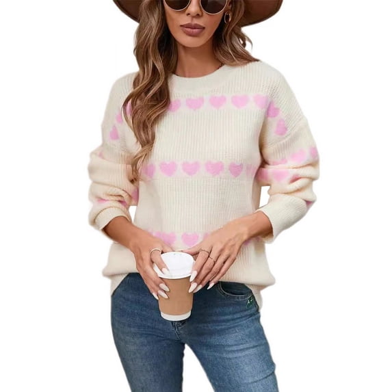 SWSMCLT Women's Long Sleeve Pullover Sweater Knitted Winter Spring Knitwear Holiday Crew Neck Pullover Sweaters Apricot Medium