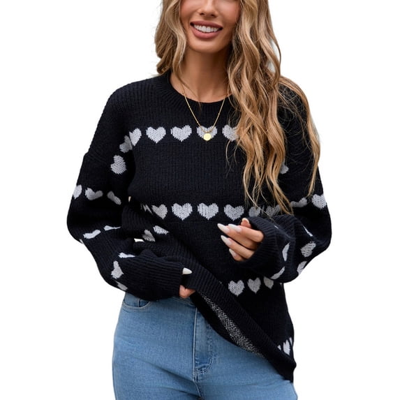 SWSMCLT Women's Long Sleeve Pullover Sweater Knitted Winter Spring Knitwear Holiday Crew Neck Pullover Sweaters Black Medium