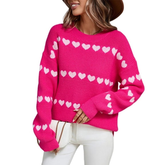 SWSMCLT Women's Long Sleeve Pullover Sweater Knitted Winter Spring Knitwear Holiday Crew Neck Pullover Sweaters Rose Medium