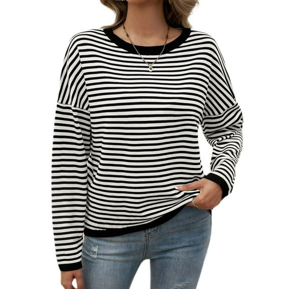 SWSMCLT Women's Long Sleeve Pullover Sweater Spring Winter Knitwear Soft Pullover Sweaters Knitted Crewneck Fashion Black Medium