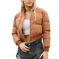 thumbnail image 1 of SWSMCLT Women's Long Sleeve Quilted Jackets Cute Mini Short Puffer Jacket Warm Puffy Outerwear Fall Winter Thick Casual Zipper Mock Neck Loose Fit Cropped Jacket Crop Top Coats Orange X-Large, 1 of 4