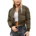 thumbnail image 1 of SWSMCLT Women's Long Sleeve Quilted Jackets Cute Mini Short Puffer Jacket Warm Puffy Outerwear Fall Winter Thick Casual Zipper Mock Neck Loose Fit Cropped Jacket Crop Top Coats Army Green Medium, 1 of 4