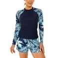 thumbnail image 1 of SWSMCLT Women's Long Sleeve Rash Guard Rashguard Shirt Modest Swimwear Swimsuit Summer Beach Surf 2 Piece Bathing Suit Boyshort Swimshorts Blue 6, 1 of 5
