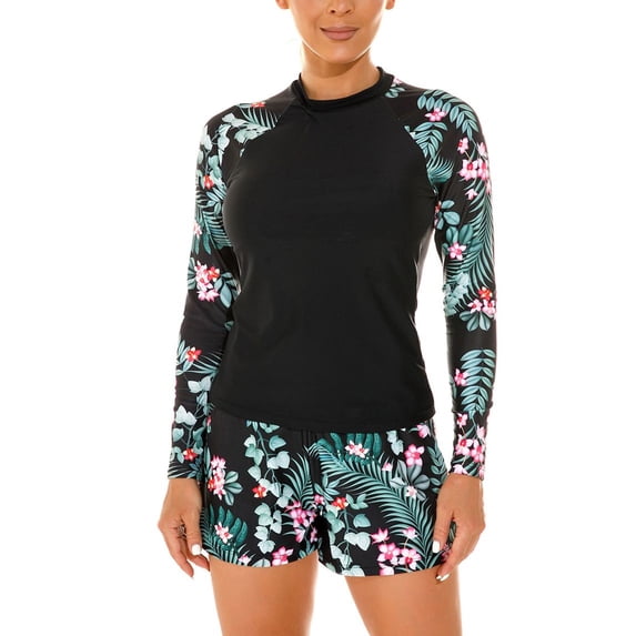 SWSMCLT Women's Long Sleeve Rash Guard Rashguard Shirt Modest Swimwear Swimsuit Summer Beach Surf 2 Piece Bathing Suit Boyshort Swimshorts Dark Green 8-10