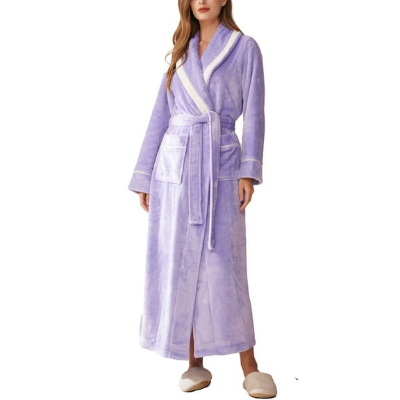 SWSMCLT Women's Long Sleeve Robe Warm House Medium Sleepwear Pjs Fleece Thick Spring Oversized Loose Comfy Purple Medium