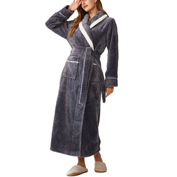 SWSMCLT Women's Long Sleeve Robe Warm Pjs Winter Wrap Pajamas Cute Comfy Oversized Fleece House Spring Thick Grey Medium