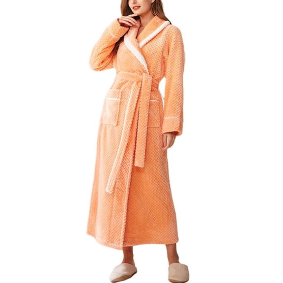 SWSMCLT Women's Long Sleeve Robe Warm Pjs Winter Wrap Pajamas Cute Comfy Oversized Fleece House Spring Thick Orange Medium