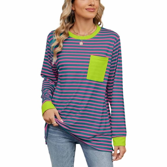 SWSMCLT Women's Long Sleeve Shirt Vacation Lightweight Crew Neck Slimming Soft Top Fashion Spring T Shirt Rose Medium