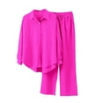 thumbnail image 1 of SWSMCLT Women's Long Sleeve Suits Holiday Chic Cozy Fall Long Sleeve Top With Pants Set 2 Piece Outfit Seersucker Rose 12, 1 of 1