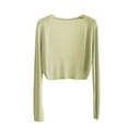 thumbnail image 1 of SWSMCLT Women's Long Sleeve Summer Cardigan Lightweight Casual Cropped Shrug Sweater Crop Top Soft Thin Knit Open Front Work Slim Fit Spring Fashion Green Small-Large, 1 of 1