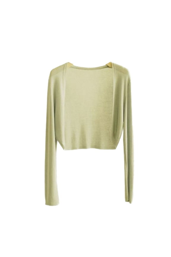 Women's Long Sleeve Summer Cardigan Lightweight Casual Cropped Shrug Sweater Crop Top Soft Thin Knit Open Front Work Slim Fit Spring Fashion Green Small-Large