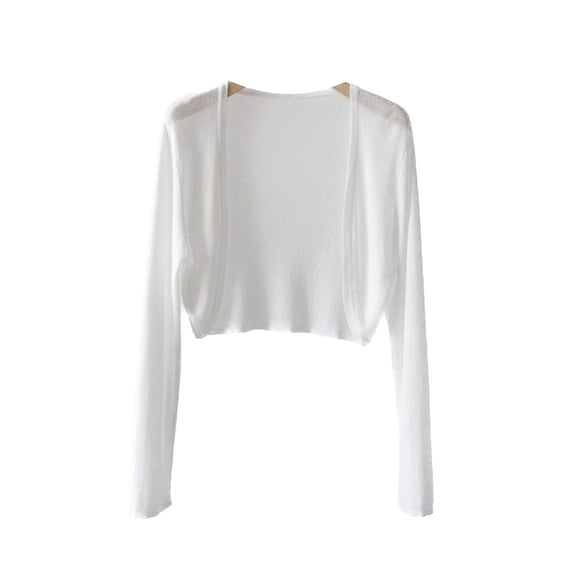 SWSMCLT Women's Long Sleeve Summer Cardigan Lightweight Casual Cropped Shrug Sweater Crop Top Soft Thin Knit Open Front Work Slim Fit Spring Fashion White Small-Large