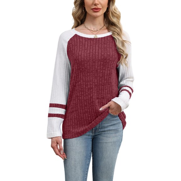 SWSMCLT Women's Long Sleeve Sweater Oversized Pullover Sweaters Knitted Casual Fall Spring Soft Knitwear Red Medium