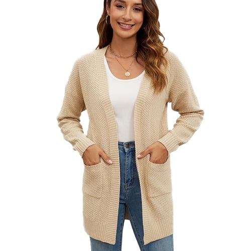 SWSMCLT Women's Long Sleeve Sweater V Neck Winter Holiday Coats Cardigan Knit Spring House Open Front Fashion Beige X-Large