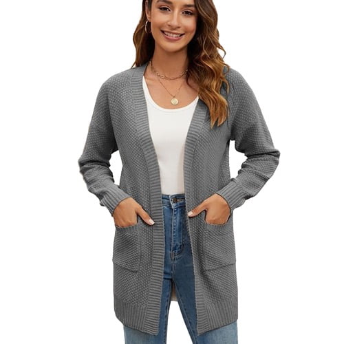 SWSMCLT Women's Long Sleeve Sweater V Neck Winter Holiday Coats Cardigan Knit Spring House Open Front Fashion Grey Small