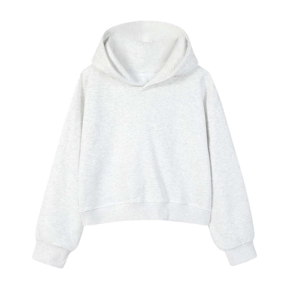 SWSMCLT Women's Long Sleeve Sweatshirt Crop Top Basic Loose Hooded Drop Shoulder Casual Comfy Sweatshirts Light Grey Large