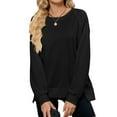 thumbnail image 1 of SWSMCLT Women's Long Sleeve Sweatshirt Fashion Fall Crewneck High Low Pullover Tops Soft Loose Ribbed Sweatshirts Black Medium, 1 of 5