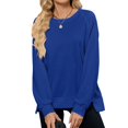 thumbnail image 1 of SWSMCLT Women's Long Sleeve Sweatshirt Fashion Fall Crewneck High Low Pullover Tops Soft Loose Ribbed Sweatshirts Blue Small, 1 of 5