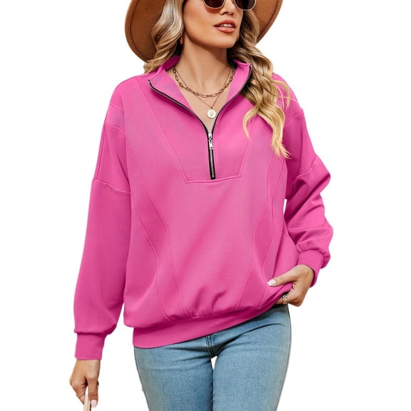 SWSMCLT Women's Long Sleeve Sweatshirt Half Zip Top Zip Up Spandex Nylon Casual Comfy Winter V Neck Pullover Rose XX-Large