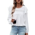 thumbnail image 1 of SWSMCLT Women's Long Sleeve Top Chiffon Cute Shirt Ruffle Loose Soft Crew Neck Summer Lantern Sleeve Blouses White X-Large, 1 of 5