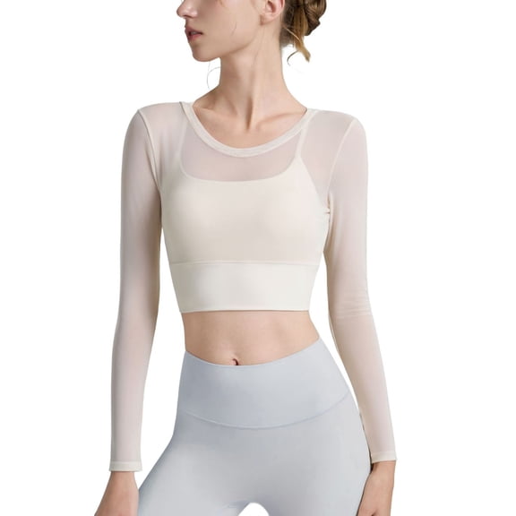 SWSMCLT Women's Long Sleeve Top Mesh Yoga Shirt Soft Fashion Cut Out Fitted Pull On Cami Crop Yoga Sheer Backless White Medium