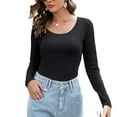 thumbnail image 1 of SWSMCLT Women's Long Sleeve Tshirt Fall Shirt Lightweight Blouse Slim Fit Home Ribbed Scoop Neck Spring Thin Comfy Black Large, 1 of 5