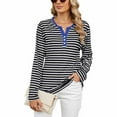 thumbnail image 1 of SWSMCLT Women's Long Sleeve Tshirt Striped Summer Shirt Fashion Cool Fall Tees Henley Neck Tunics Loose Fit Tshirt Black Striped Medium, 1 of 5