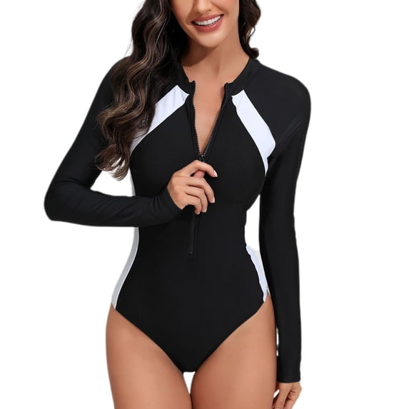 SWSMCLT Women's One Piece Bathing Suit Cheeky Rash Guard Diving One Piece Swimsuit Surf Beach Long Sleeve Summer White 6