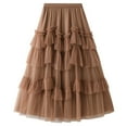 thumbnail image 1 of SWSMCLT Women's Long Tulle Skirt Spring Casual High Waisted Pleated Overlay Swing A Line Frilly Ruffle Hem Layered Tiered Tutu Skirt Soft Chiffon Mesh Summer Khaki One Size, 1 of 5